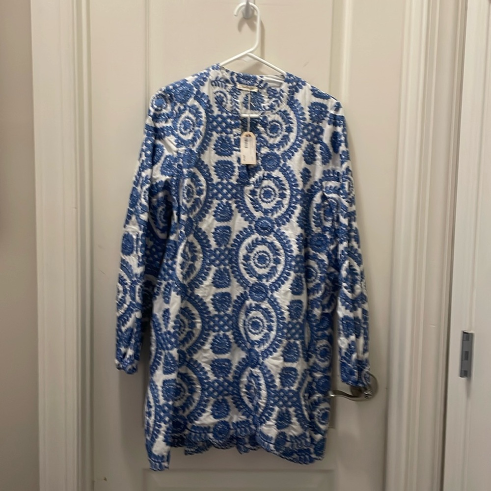 Blue embroidered short dress or tunic... boutique design